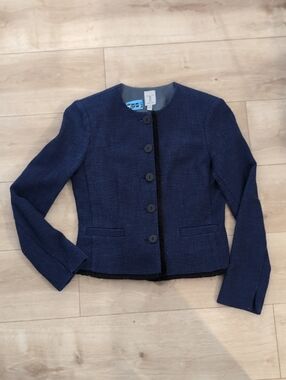 Tristan Navy Bouclé Collarless Button Jacket